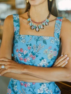 OTM Exclusive: Long Slip Dress in Blue Multi Floral