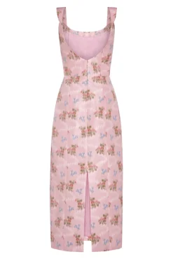 OTM Exclusive: Numa Pink Floral Ikat Corset Dress With Back Slit