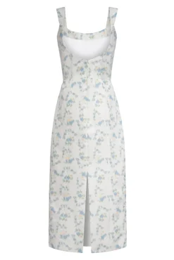OTM Exclusive: Numa White Floral Ikat Corset Dress With Back Slit