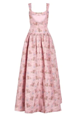 OTM Exclusive: Octavia Pink Floral Ikat Drop Waist Gown