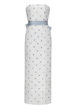 OTM Exclusive: Olivia White Silk Dress with Floral Crystal Embroidery