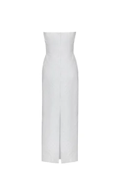 OTM Exclusive: Olivia White Silk Dress with Floral Crystal Embroidery