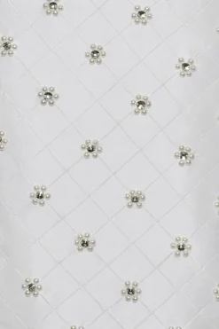 OTM Exclusive: Olivia White Silk Dress with Floral Crystal Embroidery