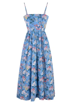 OTM Exclusive: Skinny-Strap Poof Dress in Blue Multi Floral
