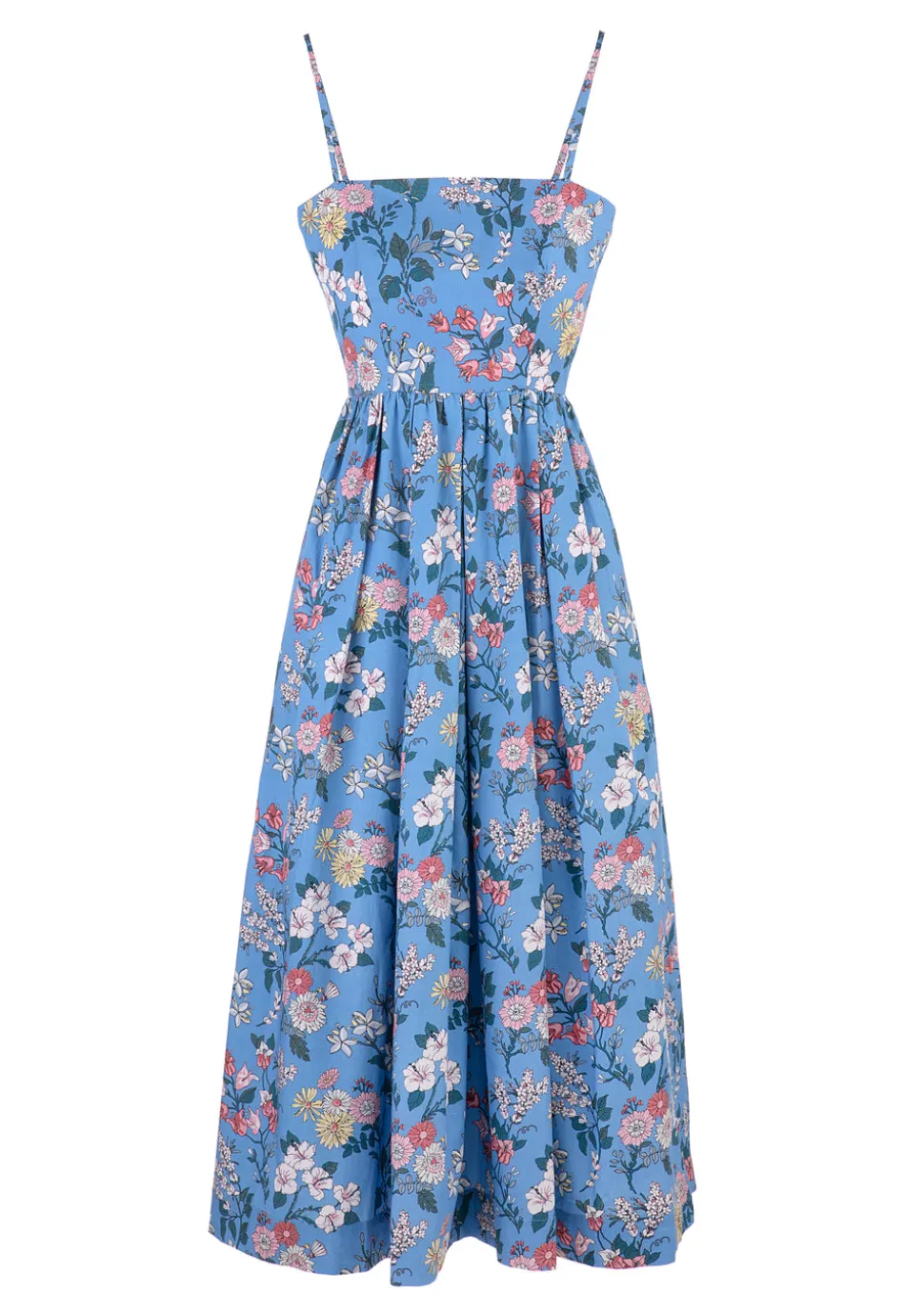 OTM Exclusive: Skinny-Strap Poof Dress in Blue Multi Floral