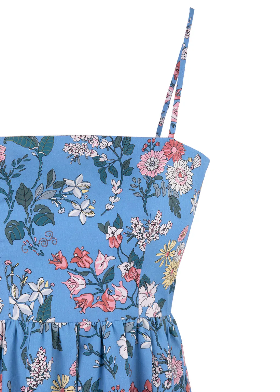 OTM Exclusive: Skinny-Strap Poof Dress in Blue Multi Floral