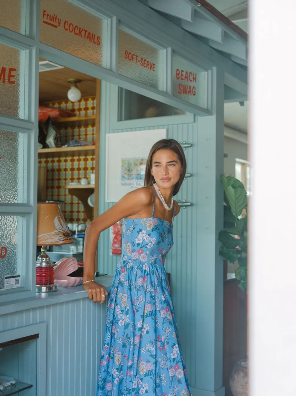 OTM Exclusive: Skinny-Strap Poof Dress in Blue Multi Floral