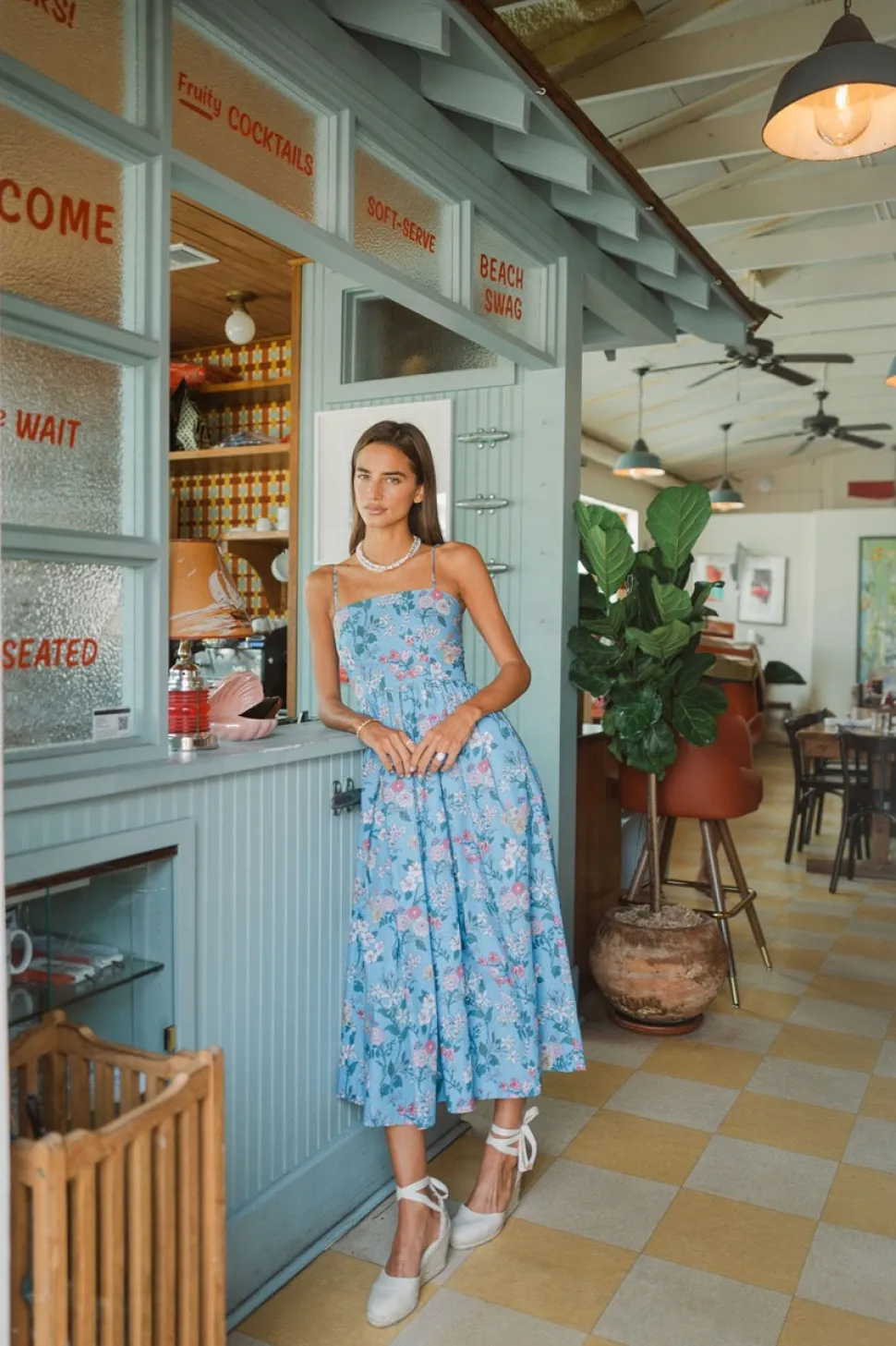 OTM Exclusive: Skinny-Strap Poof Dress in Blue Multi Floral