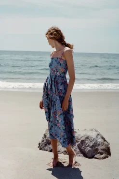 OTM Exclusive: Skinny-Strap Poof Dress in Blue Multi Floral