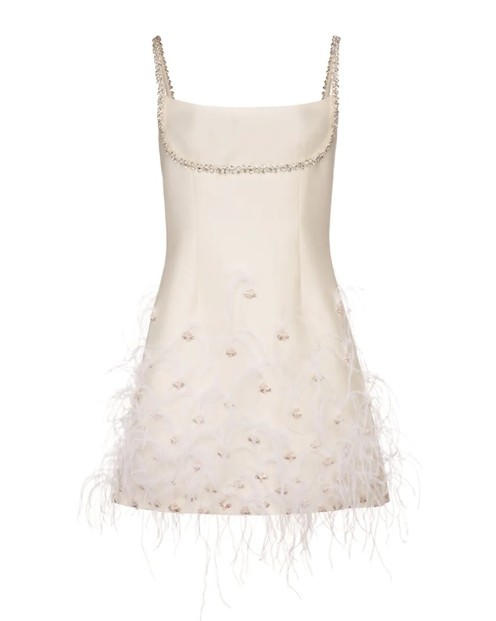 OTM Exclusive: Stella Dress in Ivory Silk Wool with Feathers