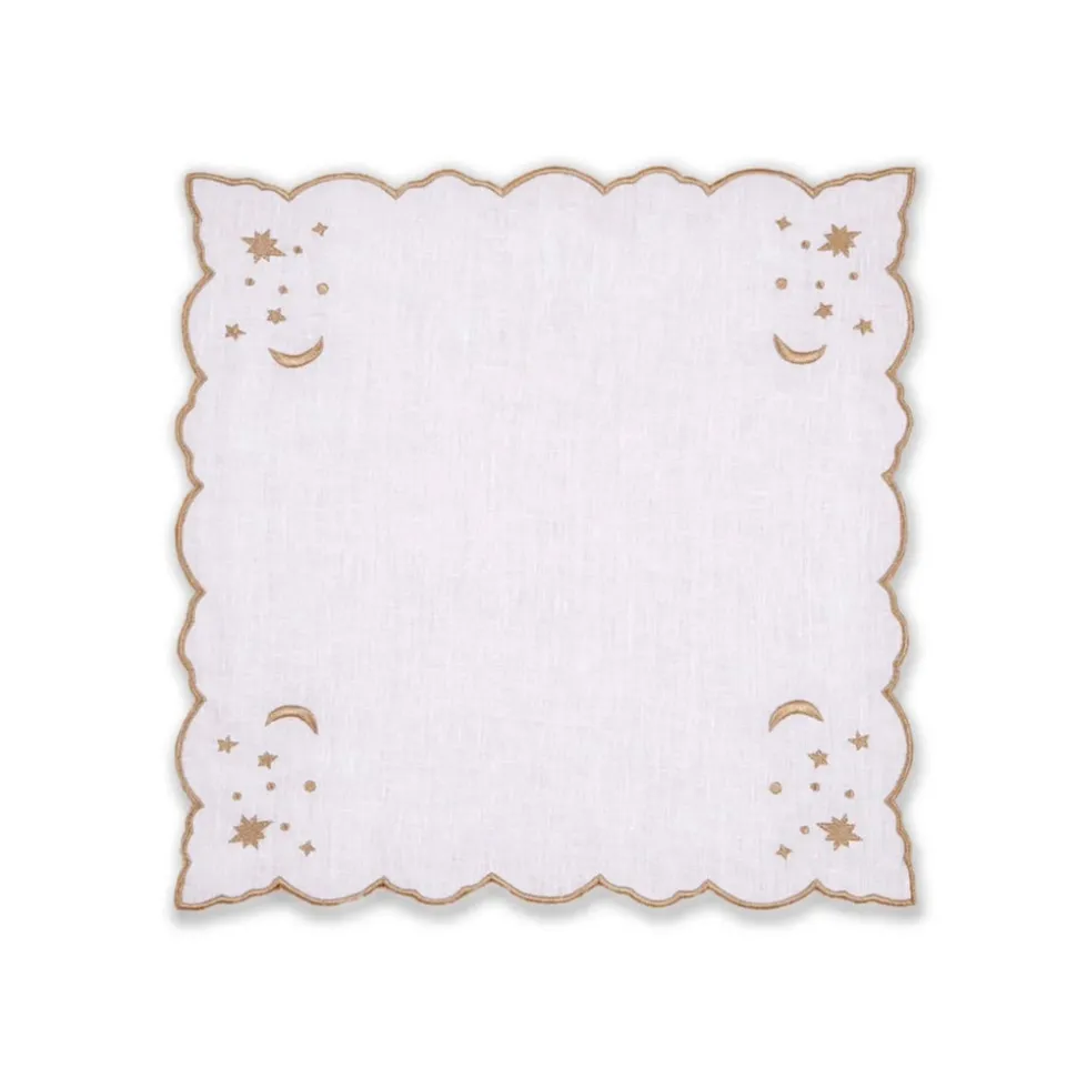 OTM Exclusive: The Astral Linen Napkin in White Linen and Gold Embroidery