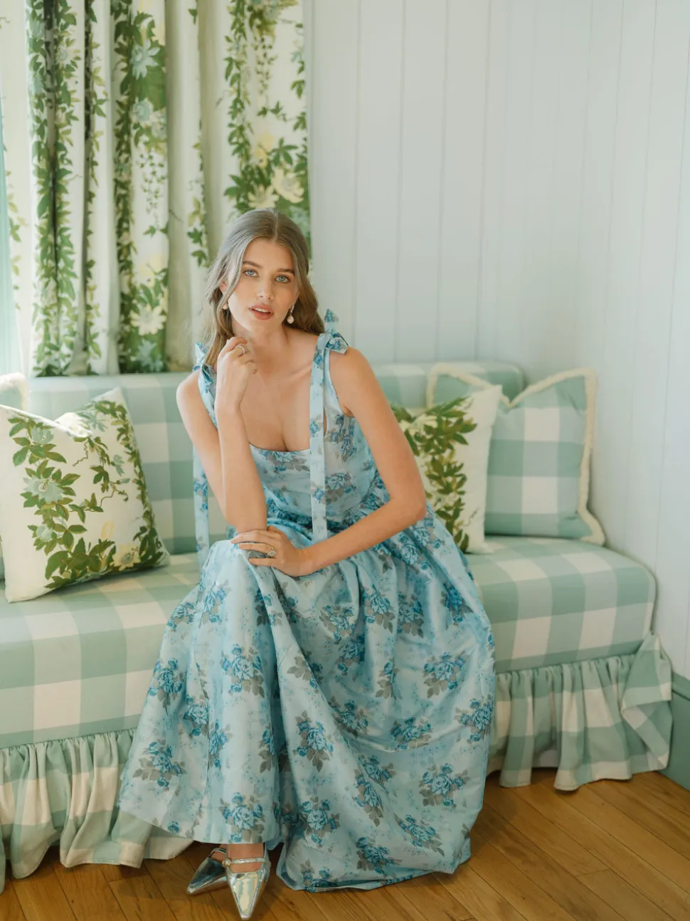 OTM Exclusive: The Marie Dress in Blue Floral Brocade