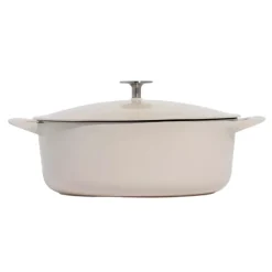 Oval Enameled Cast Iron Dutch Oven in Antique White