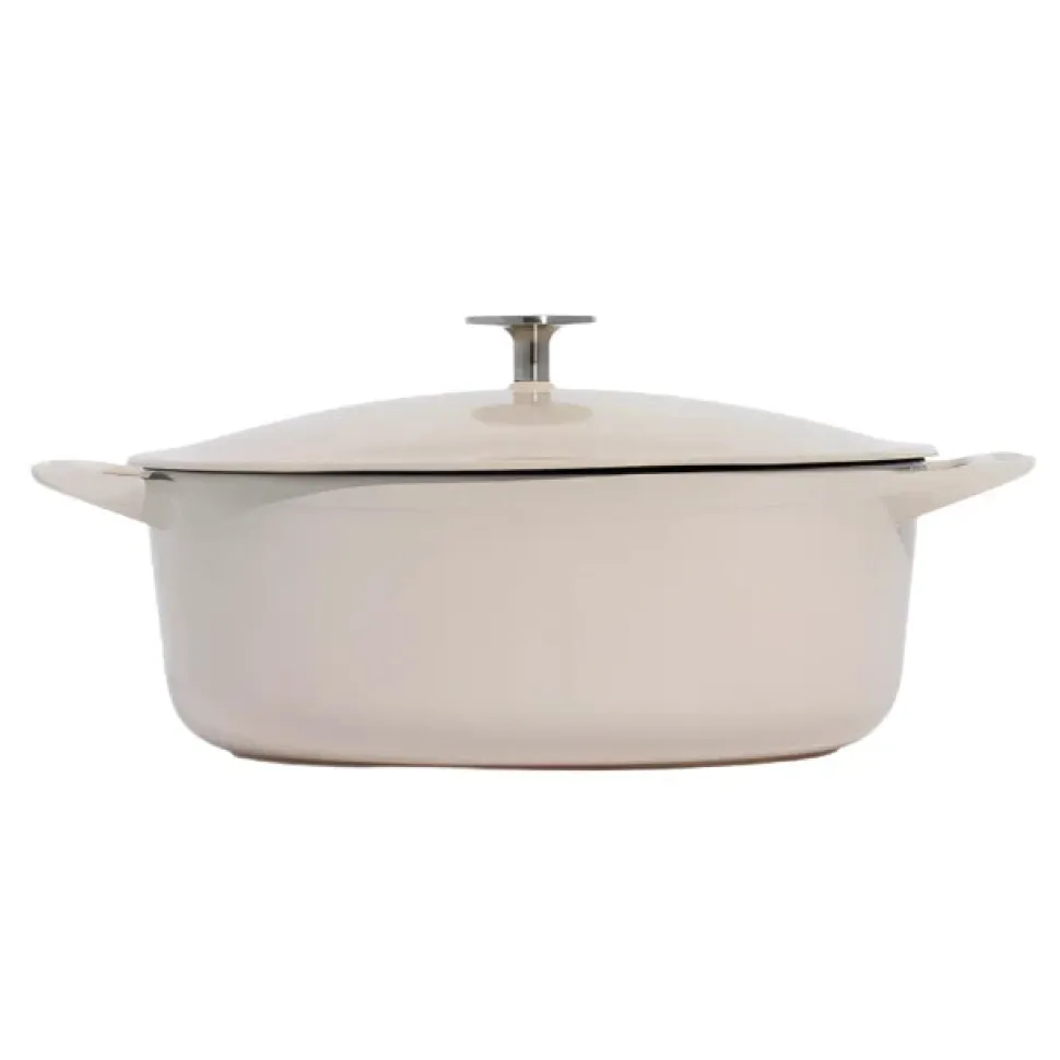 Oval Enameled Cast Iron Dutch Oven in Antique White
