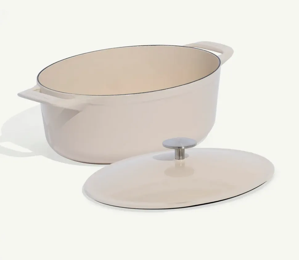 Oval Enameled Cast Iron Dutch Oven in Antique White