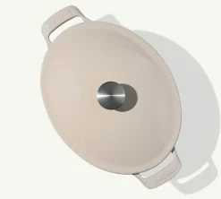 Oval Enameled Cast Iron Dutch Oven in Antique White