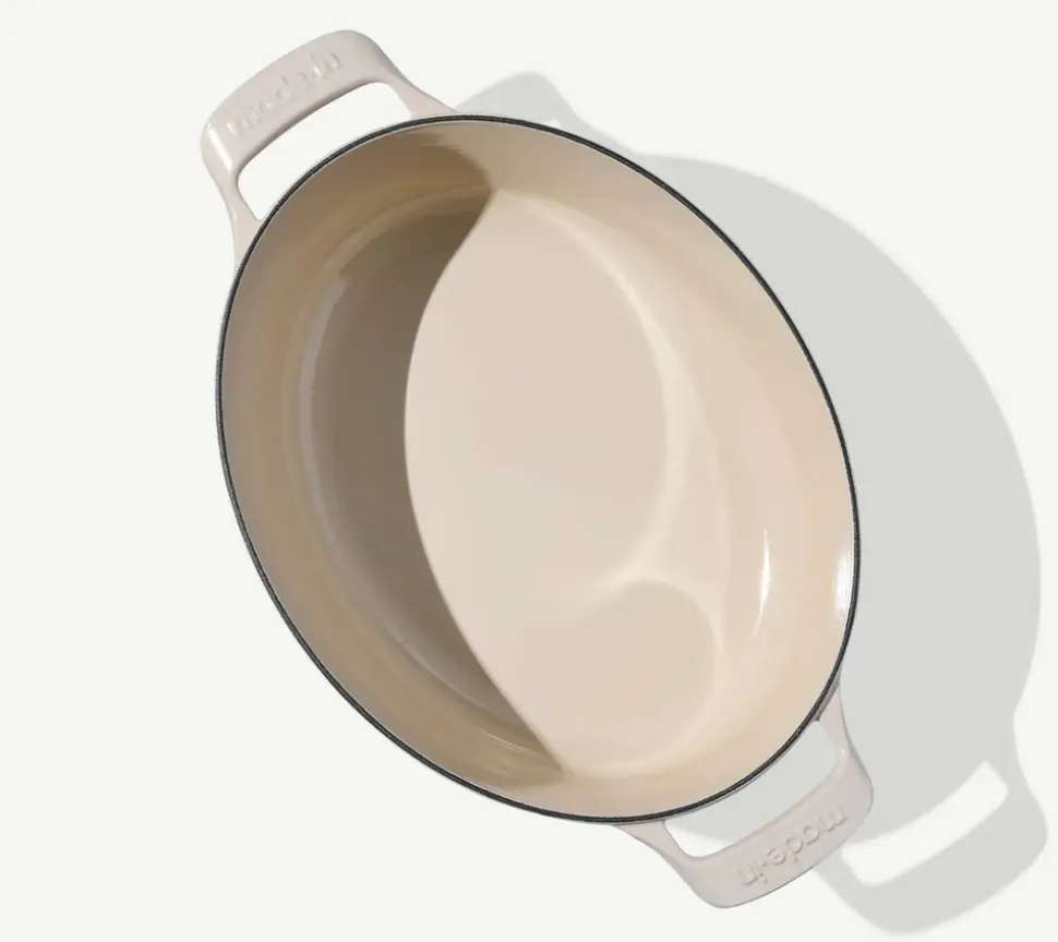 Oval Enameled Cast Iron Dutch Oven in Antique White