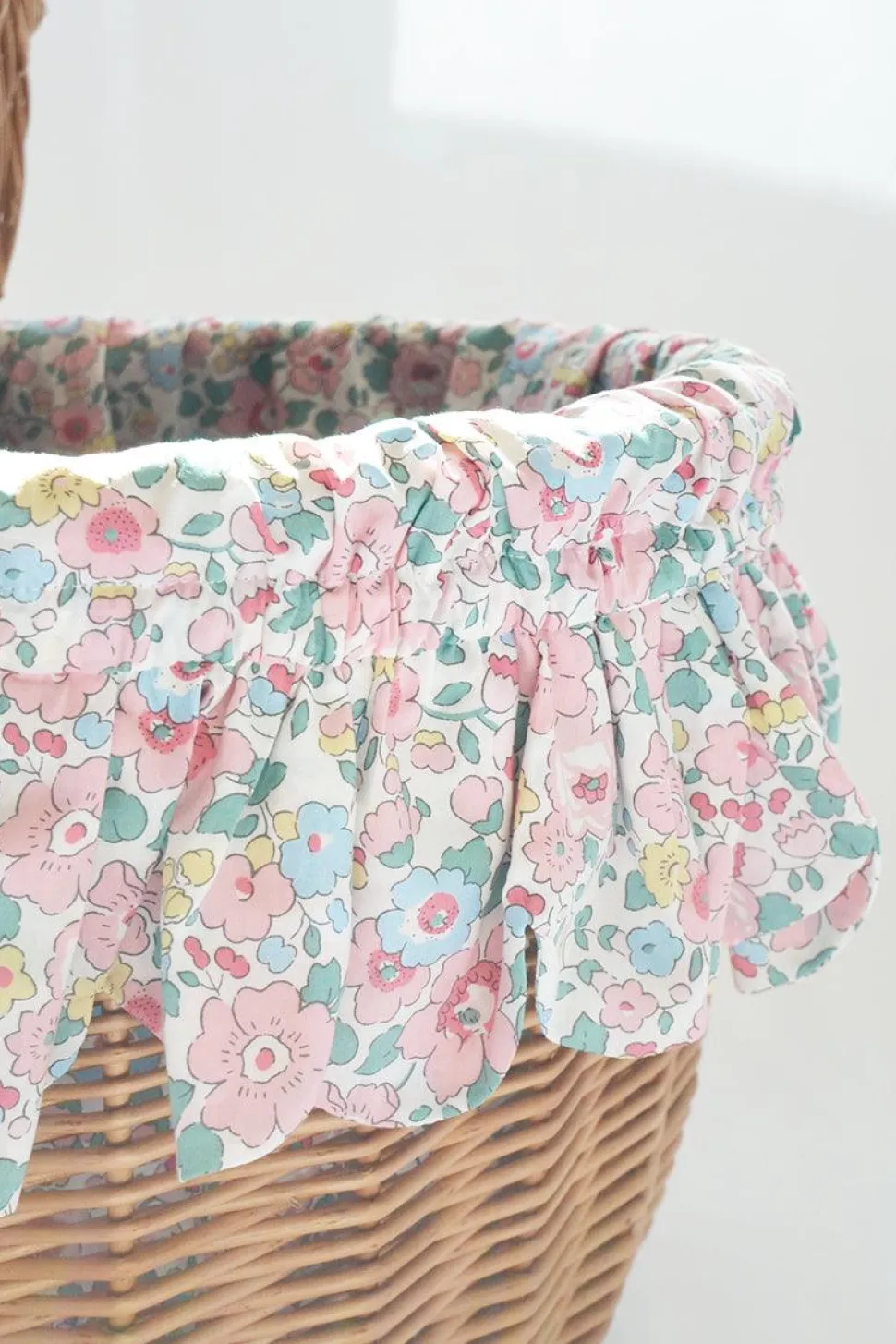 Oval Picnic Basket Made With Liberty Fabric in Betsy Candy Floss