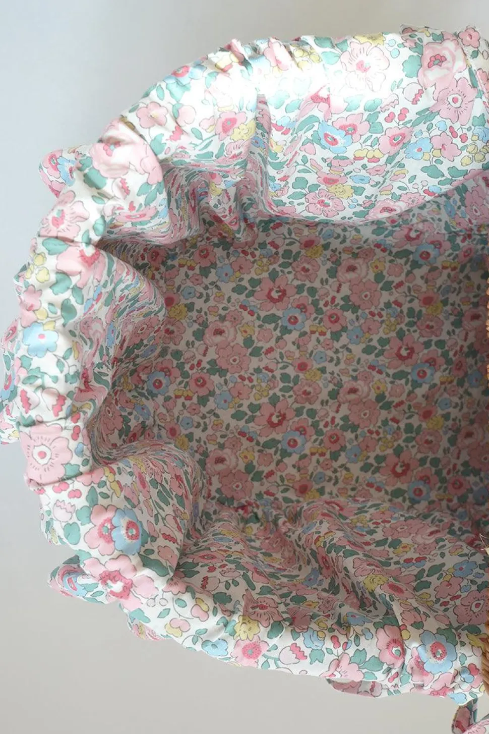 Oval Picnic Basket Made With Liberty Fabric in Betsy Candy Floss