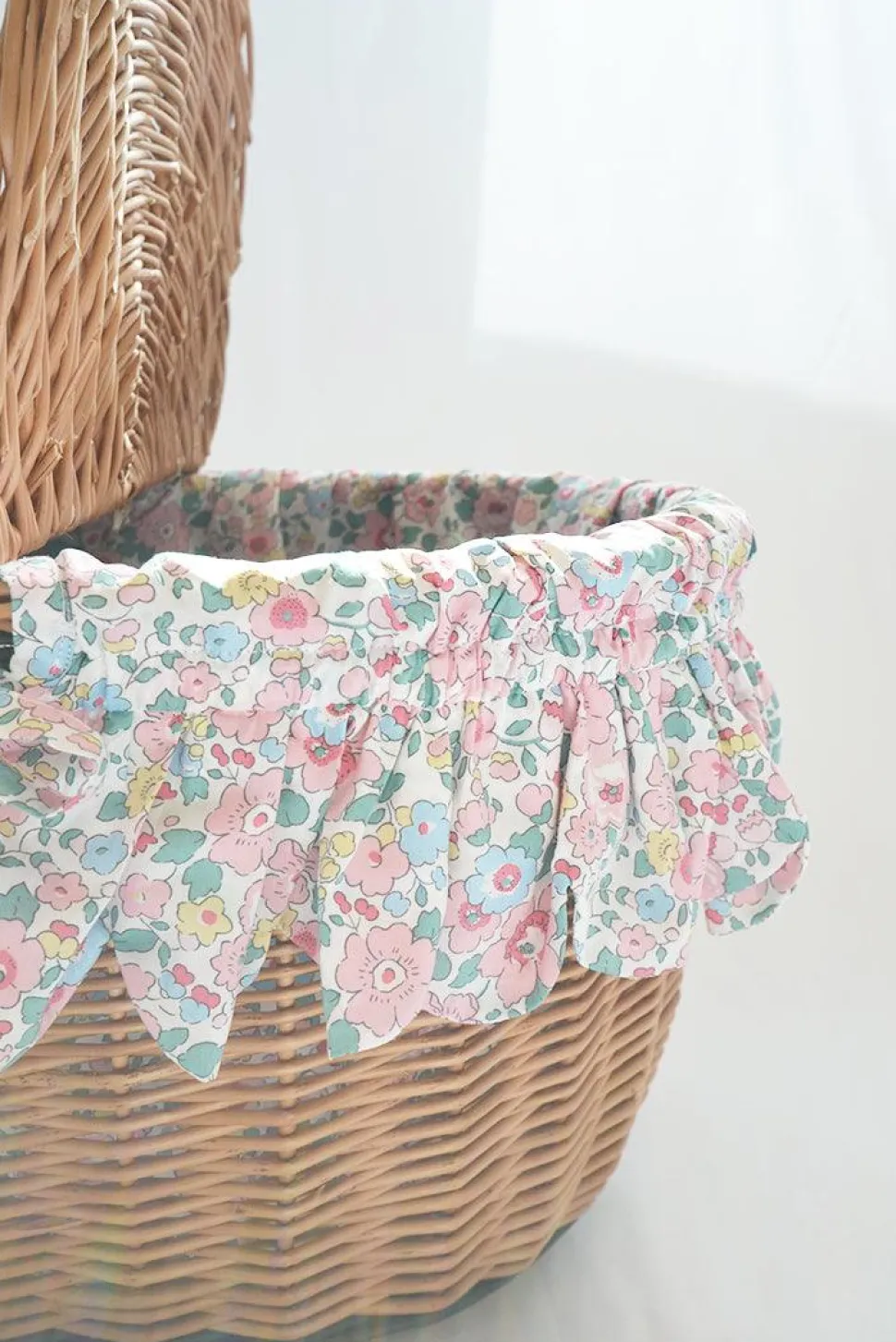 Oval Picnic Basket Made With Liberty Fabric in Betsy Candy Floss