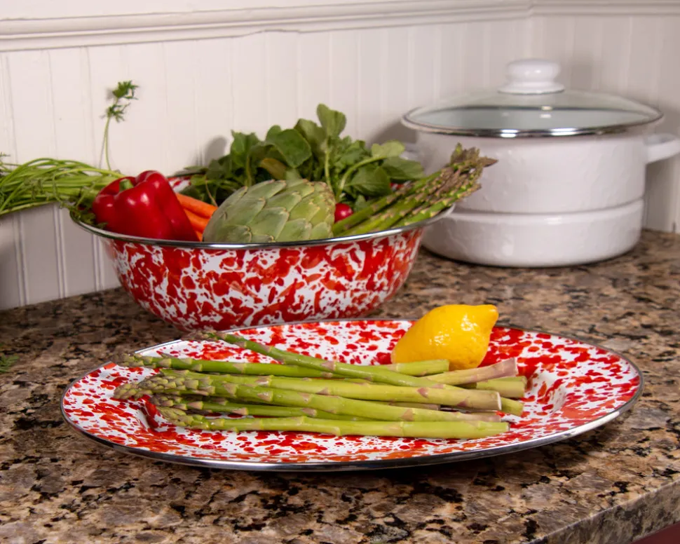 Oval Platter in in Red Swirl