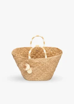 Oversized St Tropez Pom Pom Straw Tote