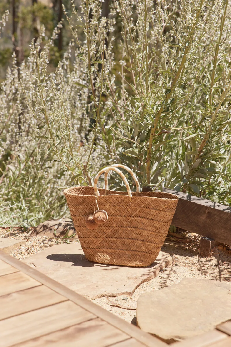 Oversized St Tropez Pom Pom Straw Tote