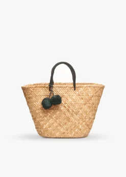 Oversized St Tropez Pom Pom Straw Tote