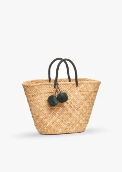 Oversized St Tropez Pom Pom Straw Tote
