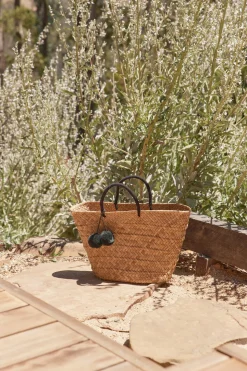Oversized St Tropez Pom Pom Straw Tote