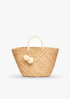 Oversized St Tropez Pom Pom Straw Tote