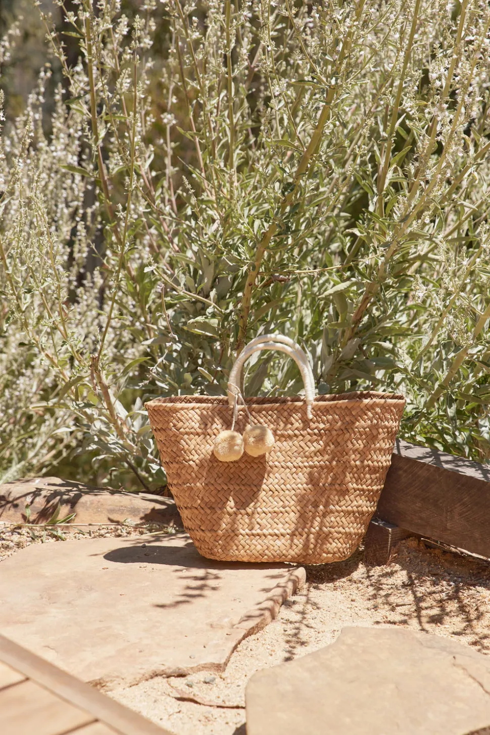 Oversized St Tropez Pom Pom Straw Tote