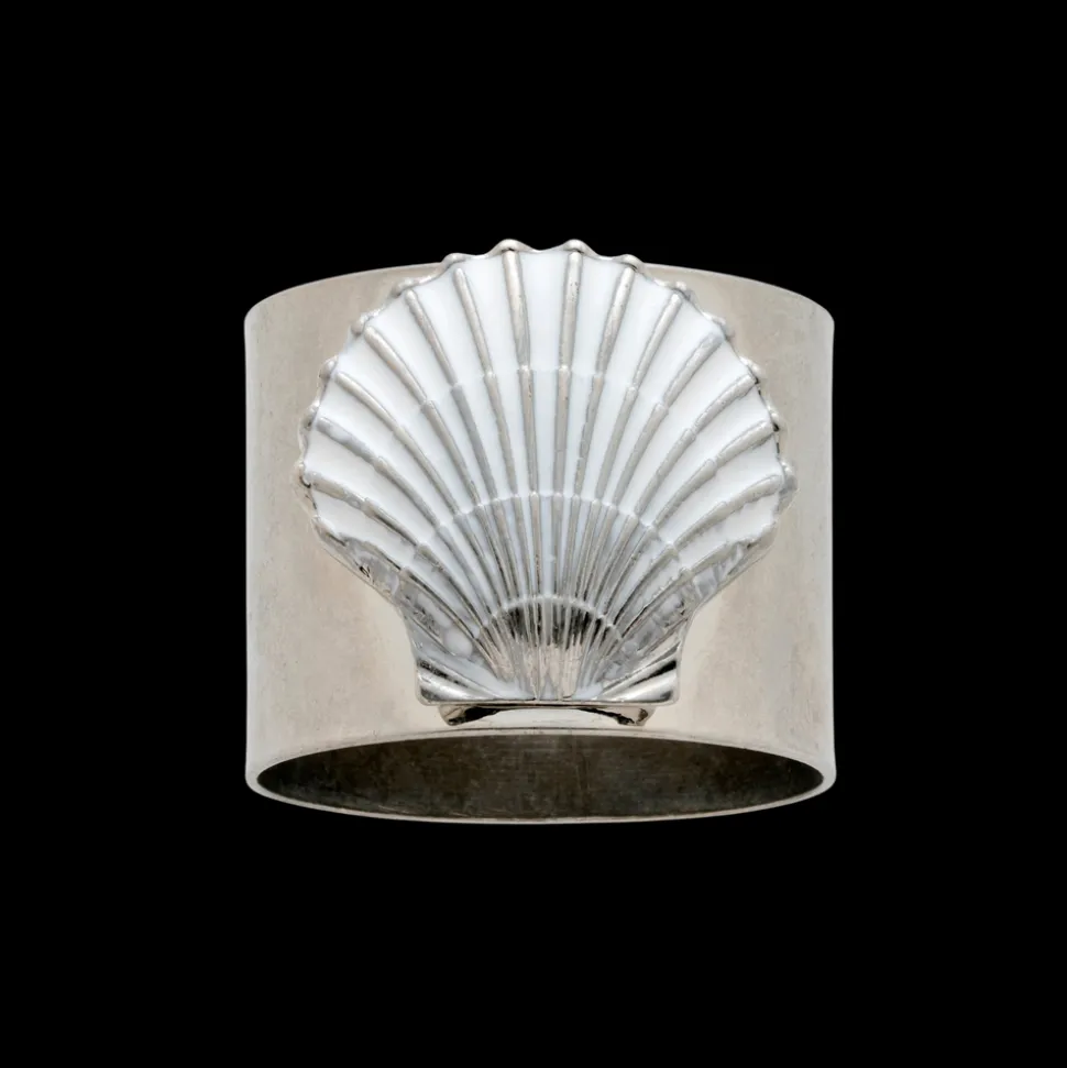 Painted Shell Napkin Rings in White, Set of Two