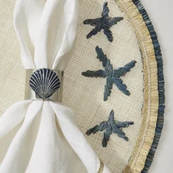 Painted Shell Napkin Rings in Blue, Set of Two