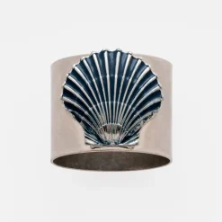 Painted Shell Napkin Rings in Blue, Set of Two