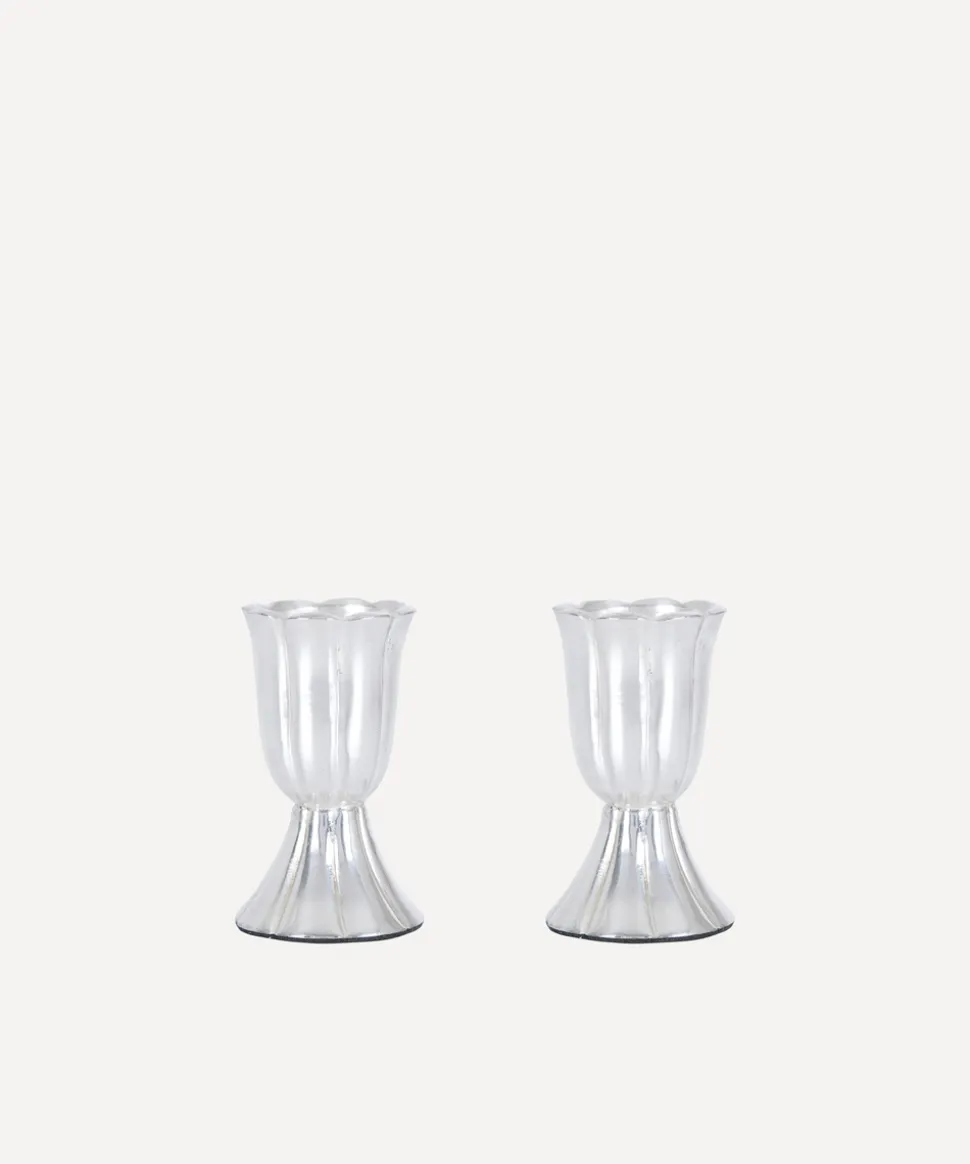 Pair of Fluted Candleholders in Silver