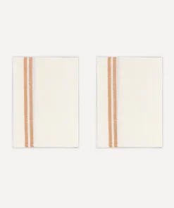 Pair of Striped Linen Tea Towels in Burnt Orange, Set of 2