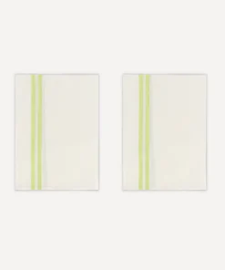 Pair of Striped Linen Tea Towels in Apple Green, Set of 2