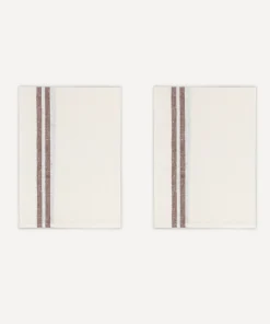 Pair of Striped Linen Tea Towels in Chocolate, Set of 2