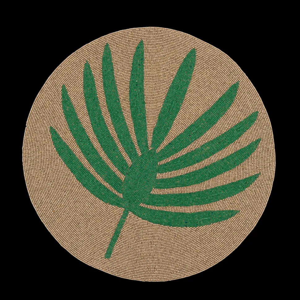 Palm Frond Hand Beaded Placemat in Green