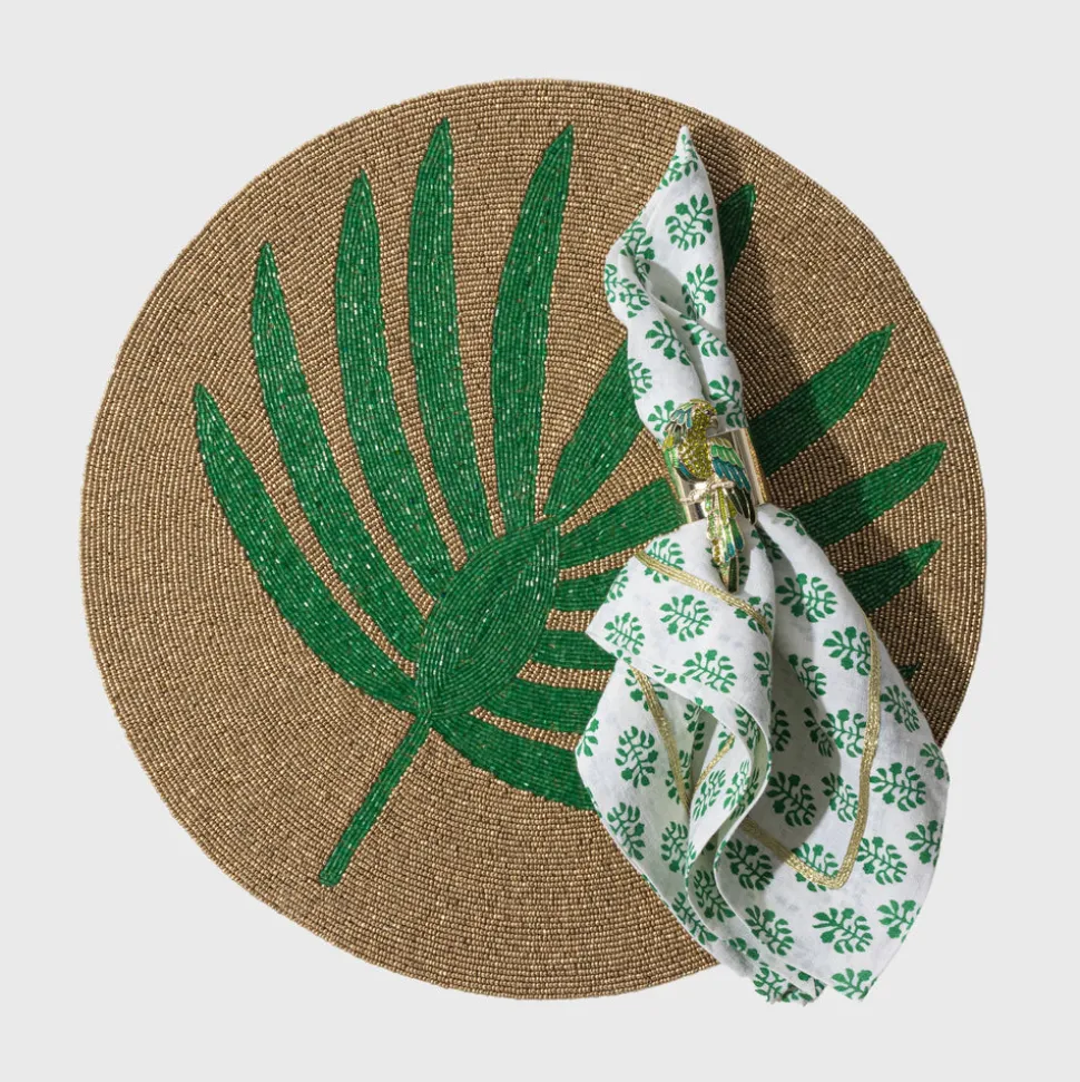 Palm Frond Hand Beaded Placemat in Green