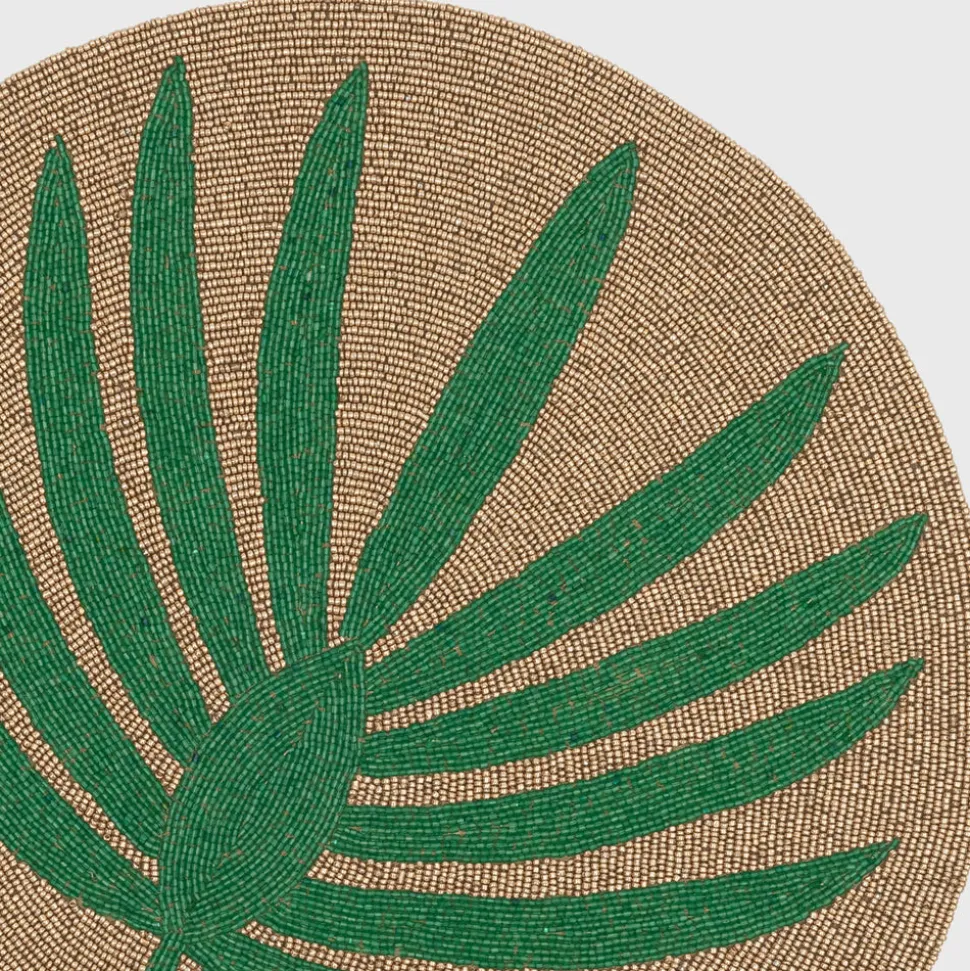 Palm Frond Hand Beaded Placemat in Green