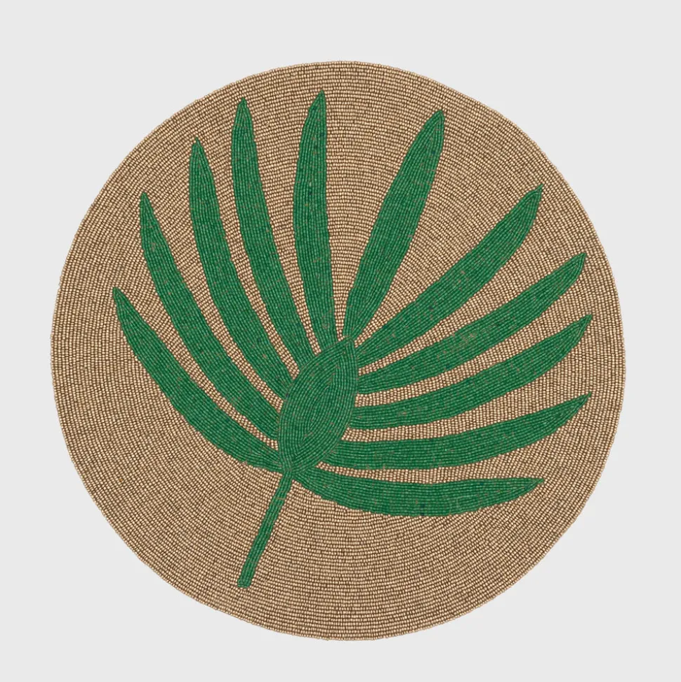 Palm Frond Hand Beaded Placemat in Green