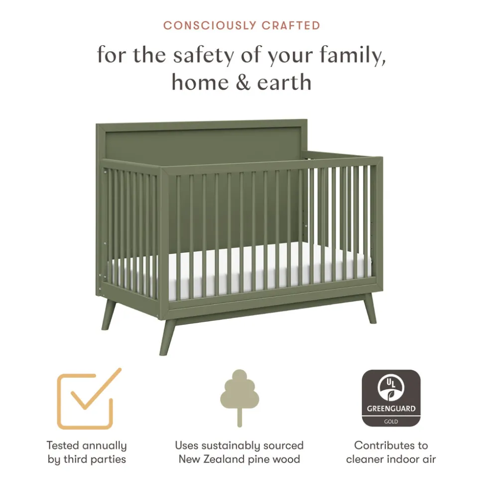 Palma 4-in-1 Convertible Crib with Toddler Bed Conversion Kit in Olive