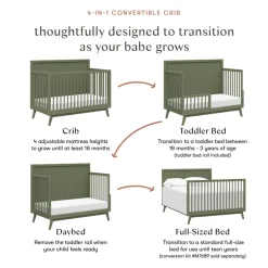 Palma 4-in-1 Convertible Crib with Toddler Bed Conversion Kit in Olive