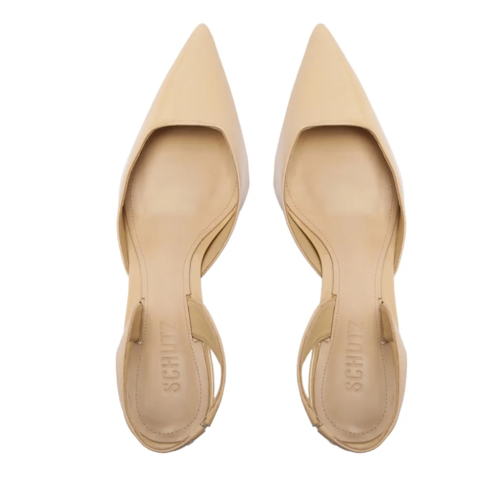 Paola Mid Patent Pump in Buff Beige