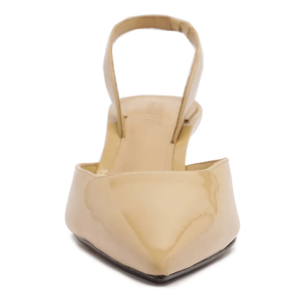 Paola Mid Patent Pump in Buff Beige