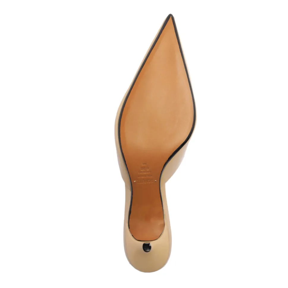 Paola Mid Patent Pump in Buff Beige