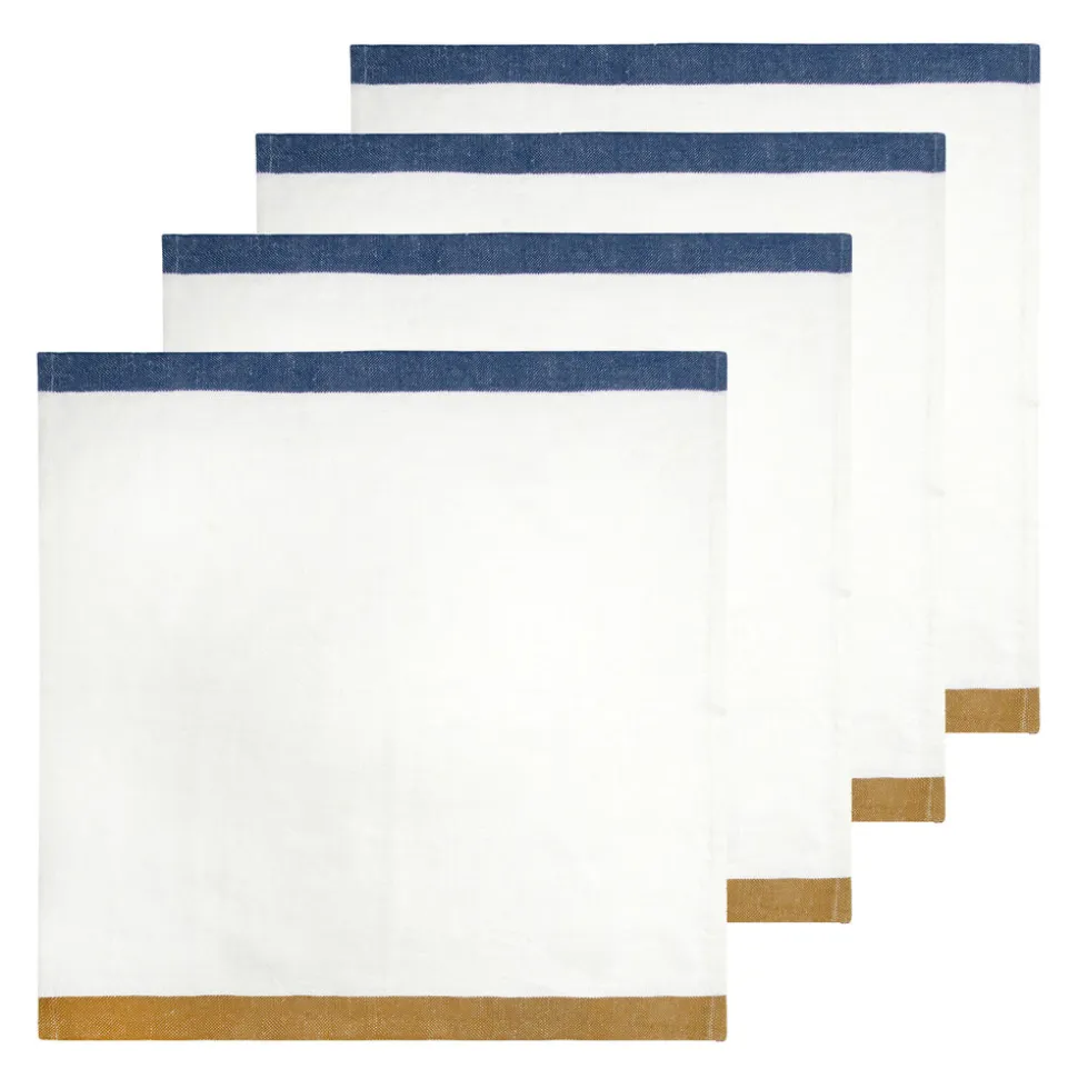 Paris Napkins in Blue & Mustard, Set of 4