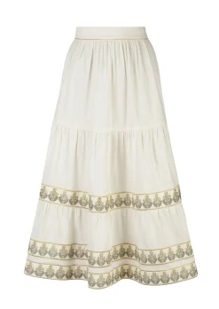 Parya Ruffle Skirt in Ivory & Green